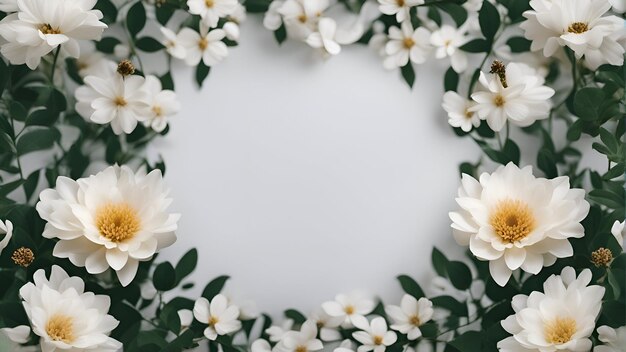 Composição de flores Quadro feito de flores brancas em fundo branco Espaço de cópia de visualização superior plano
