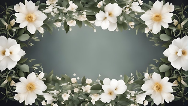 Foto composição de flores quadro feito de flores brancas em fundo verde espaço de cópia de visualização superior plano