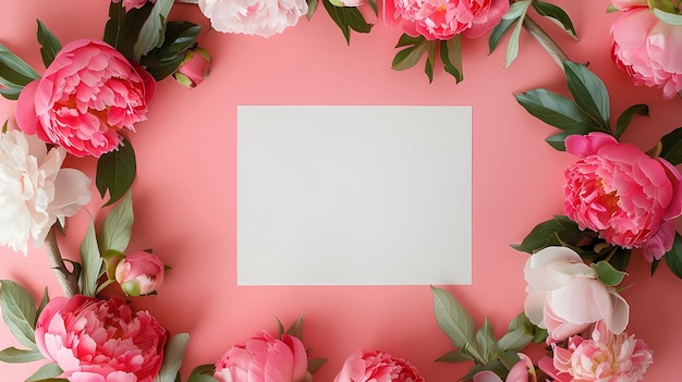 Composição de flores Quadro feito de peônias em fundo rosa Ilustração de IA gerativa