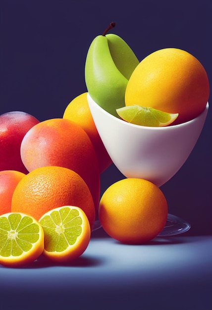 Composição de frutas maçãs laranjas e outras frutas