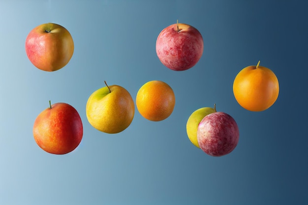 Composição de frutas no céu Frutas crescentes voando no ar