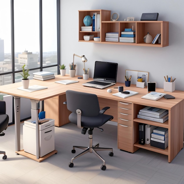 Composição de mesa de escritório moderna de estilo de animação 3D