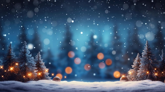 Composição de Natal com abetos nevados Bandeira de Feliz Natal e Feliz Ano Novo Paisagem de inverno de férias Criada com IA Gerativa
