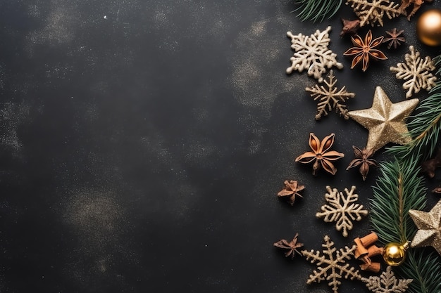 Composição de Natal com caixas de presente, bolas de cartão, ramos de abeto, pinhas com espaço de cópia Natal