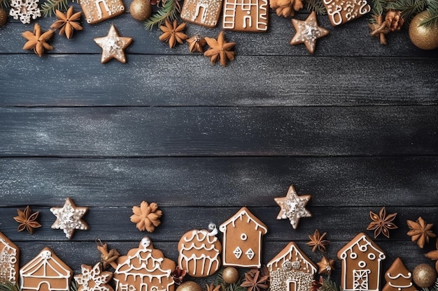 Composição de Natal com caixas de presente, bolas de cartão, ramos de abeto, pinhas com espaço de cópia Natal