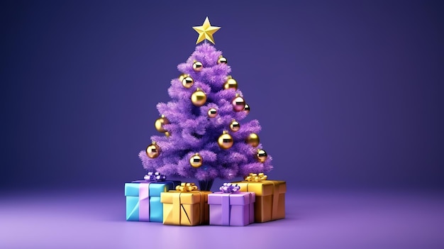 Composição de Natal com uma árvore decorativa e uma caixa de presentes
