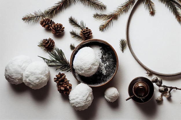 Composição de natal de inverno em casa em um fundo desfocado