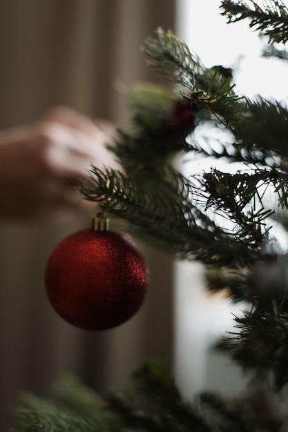 Composição de Natal Fundo de Ano Novo Decoração de Natal pendurada na árvore