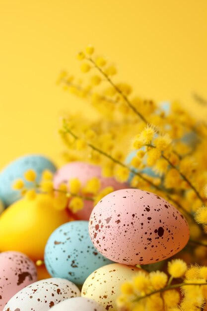Foto composição de páscoa de ovos e galhos coloridos fundo vertical para histórias