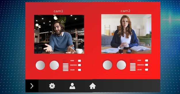 Composição de telas com empresária e empresário em videochamada