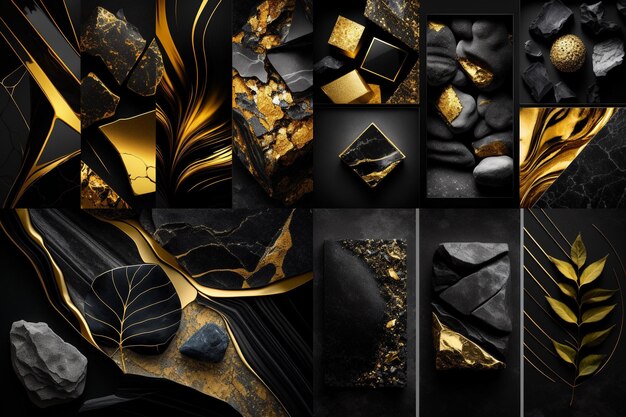 Composição de texturas de pedra natural preta e dourada Gerar Ai