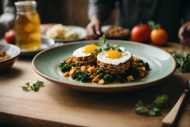 Foto composição de vários alimentos asiáticos em tigela generativa ai