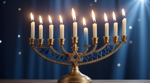 Foto composição de velas de hanukkah itens para celebração religiosa de férias de tradições judaicas