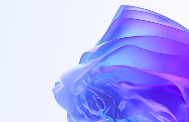 Composição de vidro abstrata em forma de flor 3d Camadas curvas onduladas de acrílico ou plástico com babados e dobras Folhas transparentes com textura gradiente azul roxa isolada no fundo
