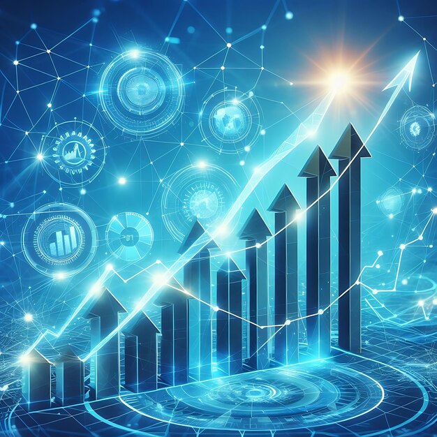 composição digital de setas e gráficos