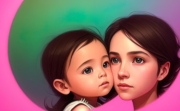 composição digital de uma menina bonita e um menino apaixonados com fundo rosa