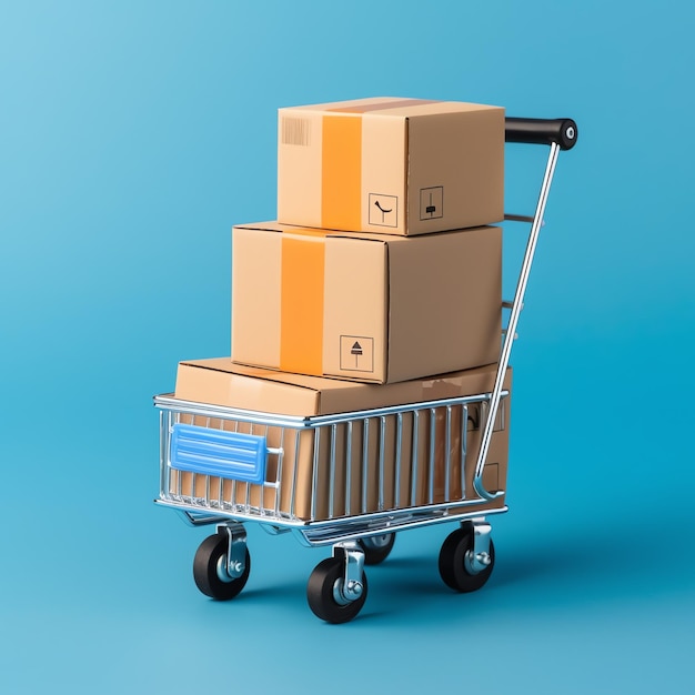Foto composição do carrinho de compras ou carrinho com caixas de presente ou sacolas vendas na segunda-feira cibernética ou dia de compras