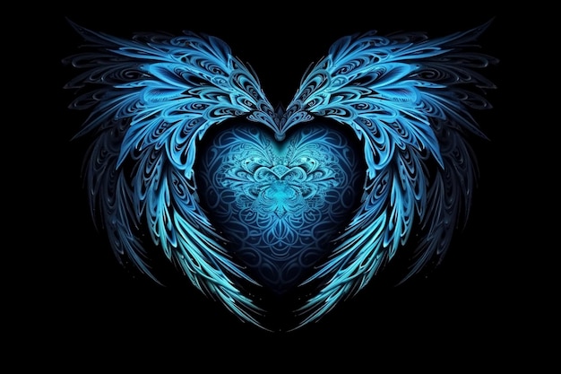 Composição do coração azul com asas generativas ai