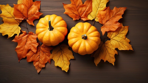 Composição do dia de ação de graças do outono com abóboras laranja decorativas e folhas secas