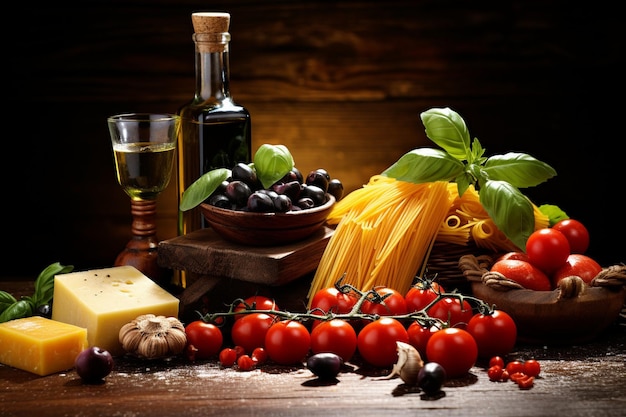 Composição fantástica com ingredientes para massas italianas