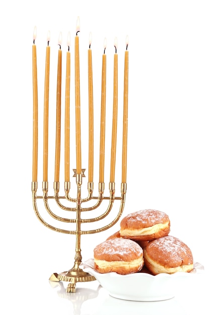Composição festiva para Hanukkah isolada em branco