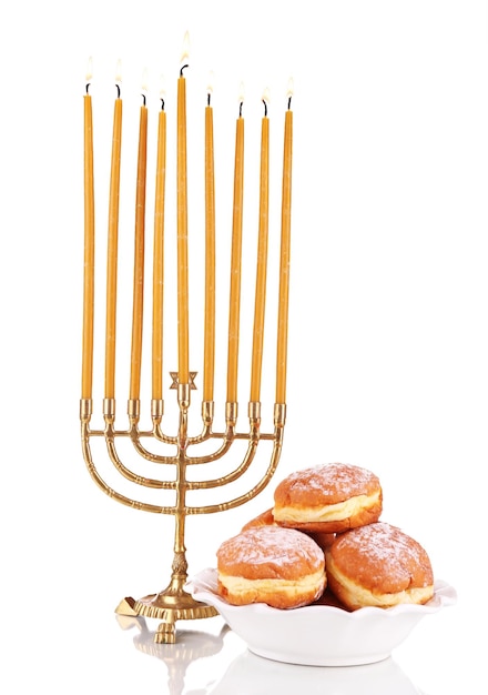 Composição festiva para Hanukkah isolada em branco