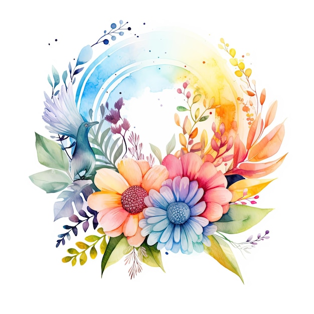 Composição floral de aquarela Elemento de design de clipart de ilustração em um fundo branco gerado pela IA