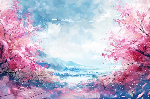 Composição floral de fundo de aquarela cênica Sakura