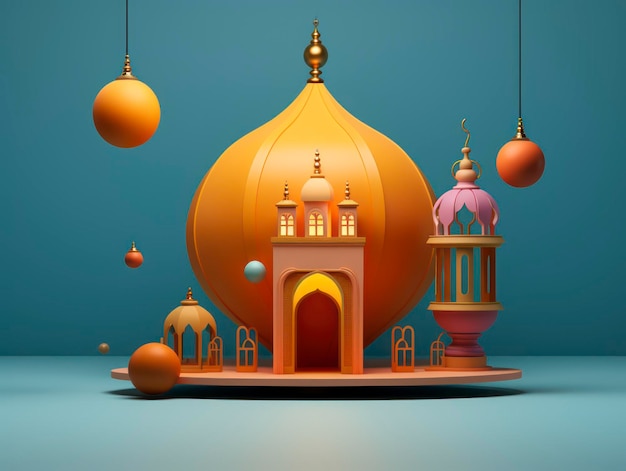 Composição minimalista de celebração do Ramadã em estilo 3D