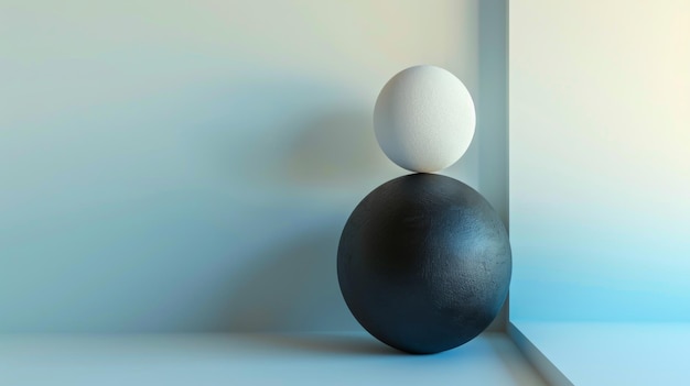 Composição minimalista de esferas brancas e pretas em luz