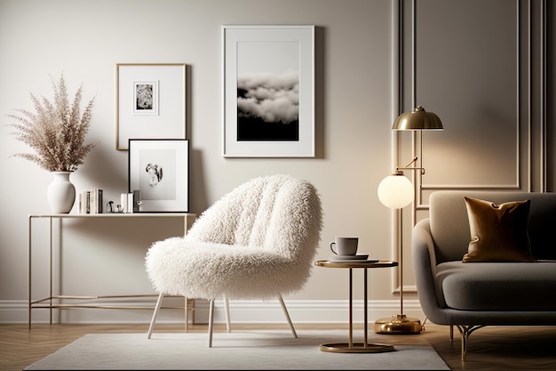 Composição minimalista do elegante espaço da sala de estar Ilustração AI Generative