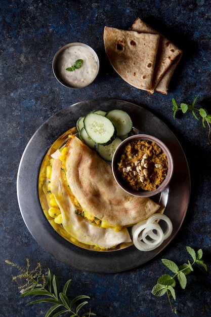 Foto composição nutritiva de dosa indiana