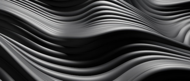 Composição ondulada elegante de curvas de prata em um fundo preto e branco criando um padrão visualmente impressionante e rítmico AI Generative