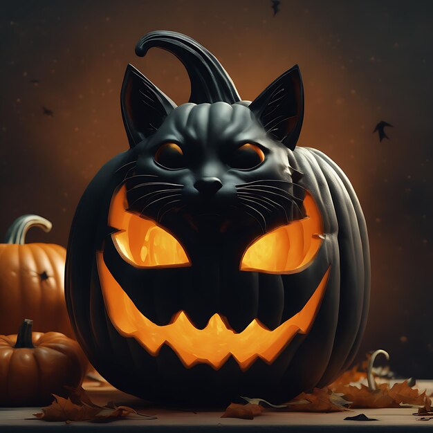 Composição perfeita de abóbora de gato preto de Halloween linda detalhada intricada insanamente