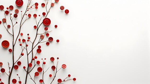 composição plana com botões vermelhos em forma de flores em fundo cinza claro