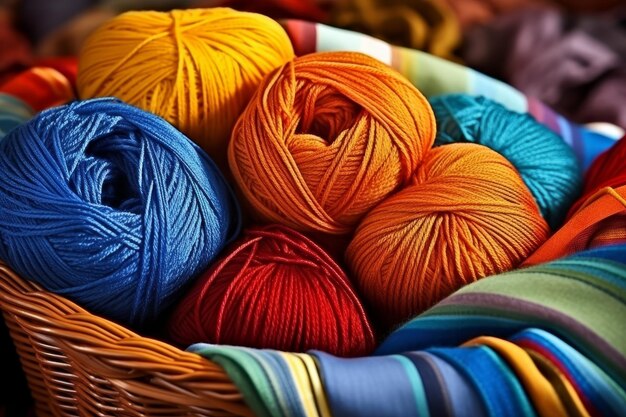 Foto composição vibrante de bolas de fio colorido perfeitas para tricotar crochet e projetos de artesanato diy