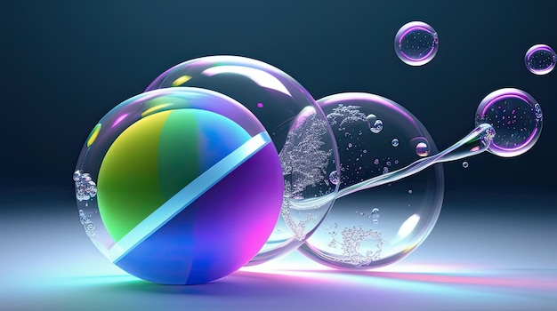 Composición 3D con burbujas de jabón de colores