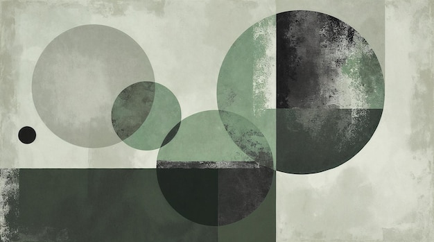 Composición abstracta con círculos y formas geométricas superpuestas
