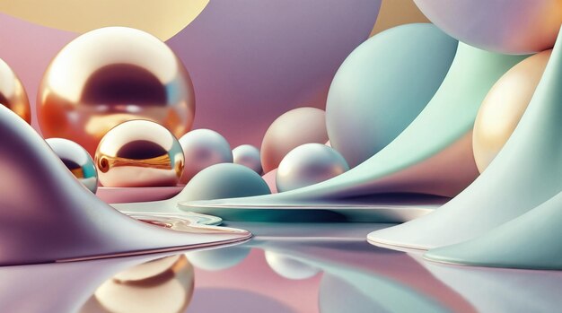Composición abstracta de esferas y formas fluidas