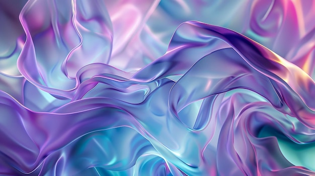 Una composición abstracta de olas líquidas brillantes en tonos de azul azul y lavanda iluminadas por vibrantes estallidos de color