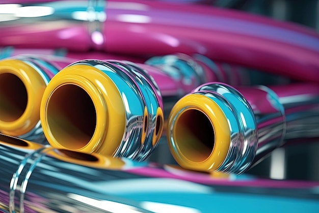 Composición abstracta de tuberías de cromo Fondo temático de la industria con tuberías conectadas metálicas brillantes