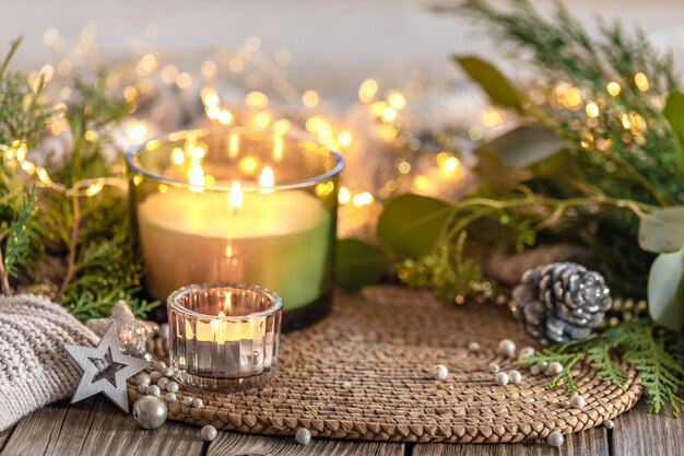 Composición acogedora de Navidad Vela de Navidad