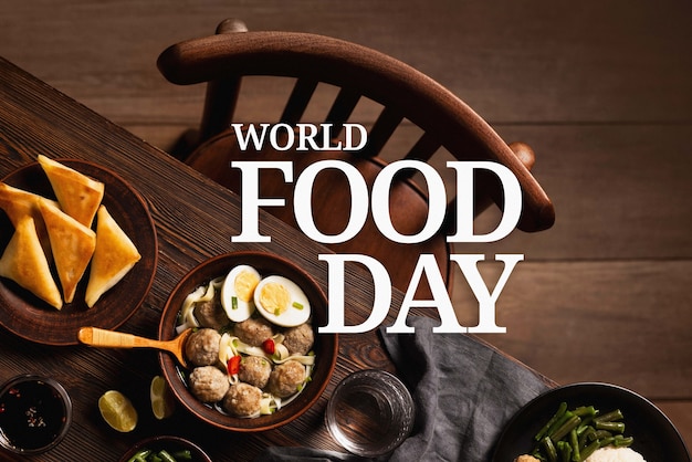 Composición de alimentos con el texto Día Mundial de la Alimentación