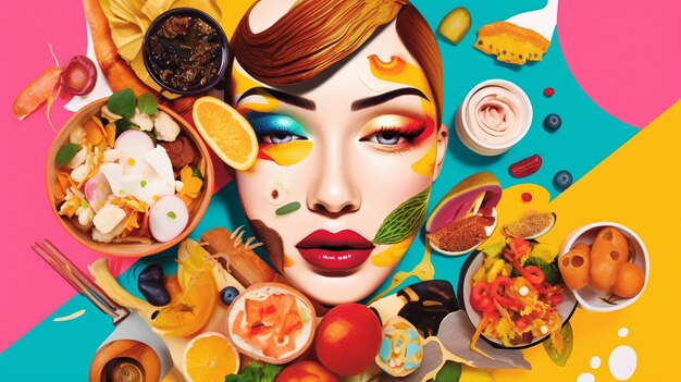 Composición de arte pop con un collage de artículos alimenticios