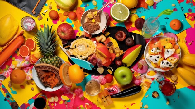 Composición de arte pop con un collage de artículos alimenticios