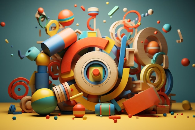 Composición artística de juguetes que forman un abstracto generativo ai
