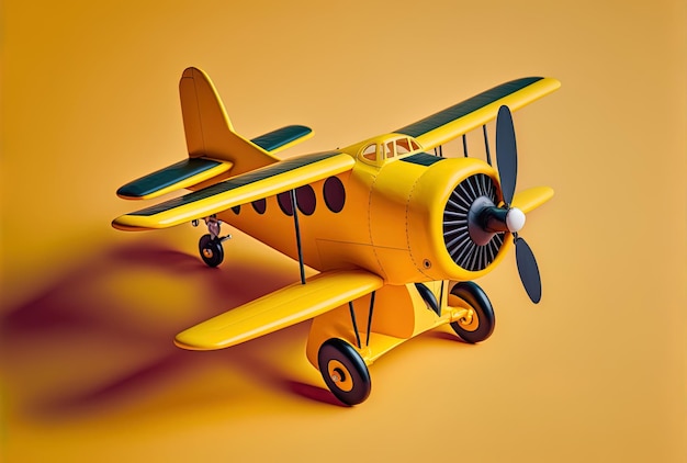 Composición de avión de juguete sobre un fondo amarillo