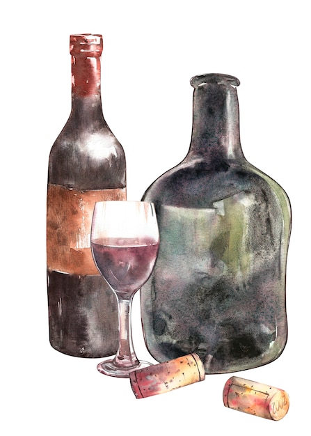Composición con botella de vino.
