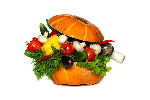 Composición de calabaza con verduras