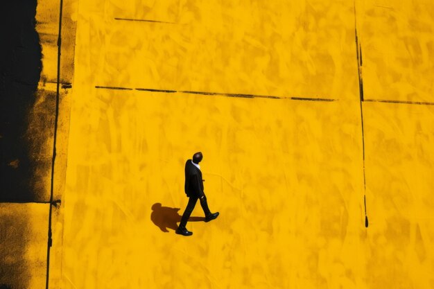 Composición cautivadora Hombre llamativo en una superficie amarilla y negra vibrante AR 32
